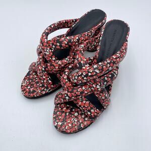 Rebecca Minkoff Amandine Black Red Floral 3" Heels Strappy Slide Sandals Size 8